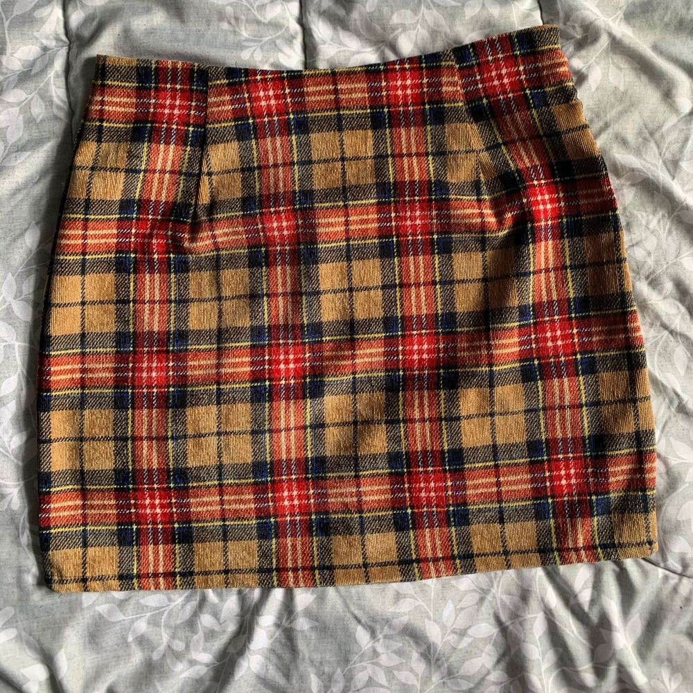 Zip side plaid cord shirt